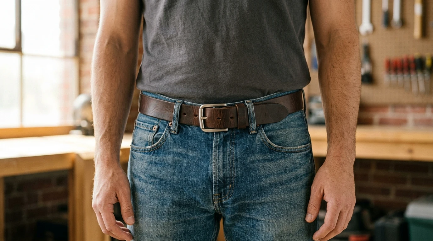 1.5-Inch Genuine Leather Jeans Belt with Steel Buckle