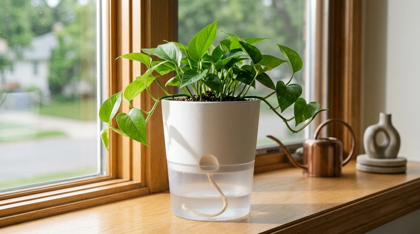 Cotton-Wick Self-Watering Flowerpot for Even Moisture