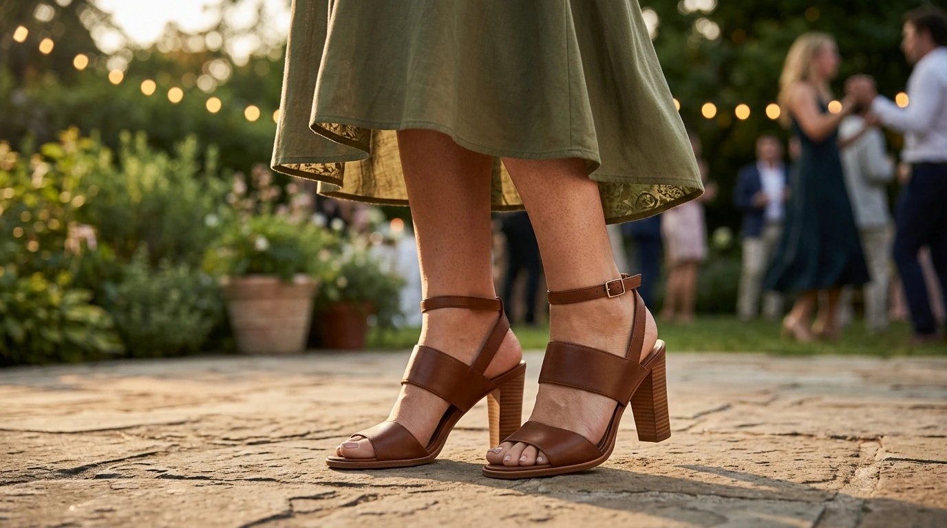 Cow Leather Ankle Strap Heels for Summer Party Nights