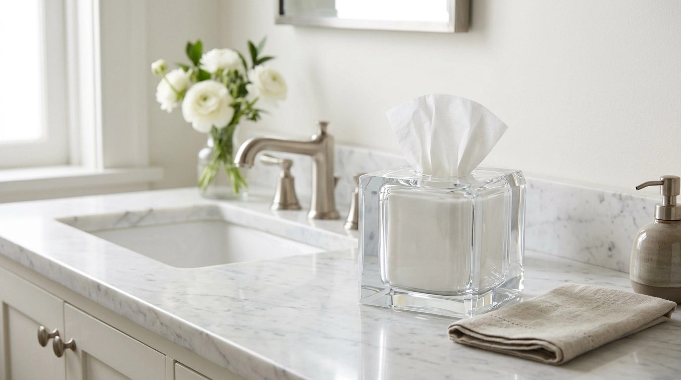 Crystal Glass Tissue Box for Luxe Bathroom Styling