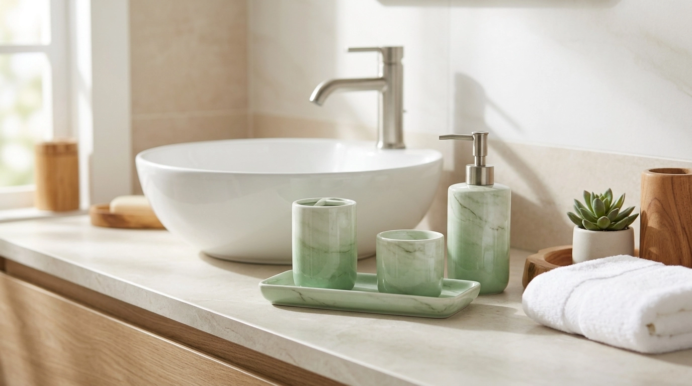 Green Gradient Marbled Ceramic Bathroom Set for Spa Style