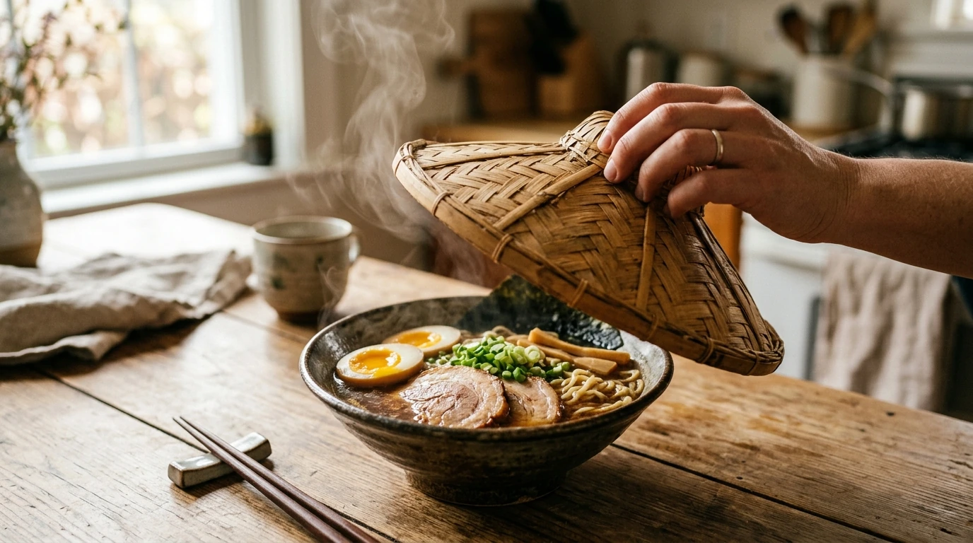 Japanese Bamboo Hat Noodle Bowl for Hotter Ramen