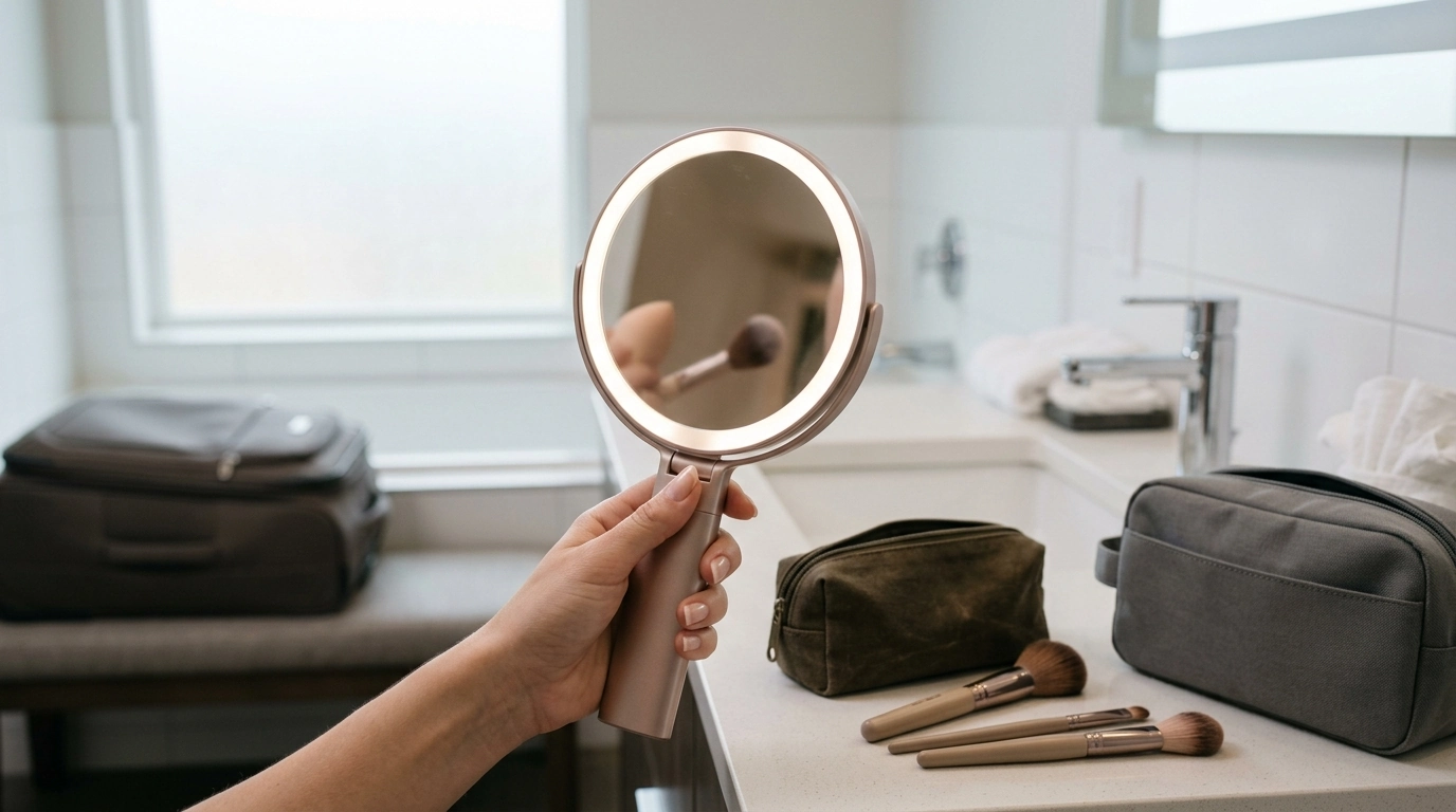 LED Compact Handheld Makeup Mirror: Travel & Desk Guide